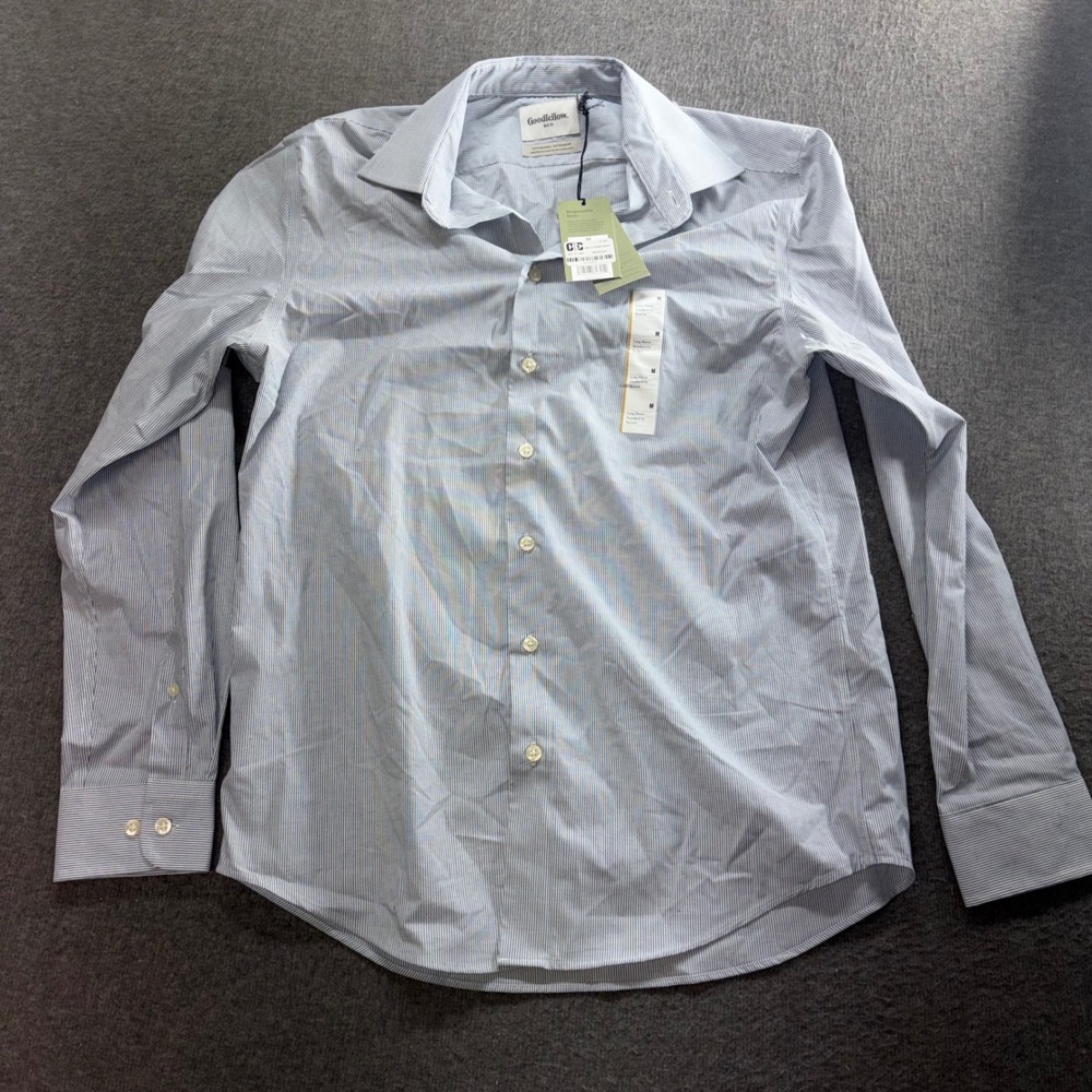 Goodfellow & Co Mens Standard Fit Long Sleeve Striped Dress Shirt Light Blue M